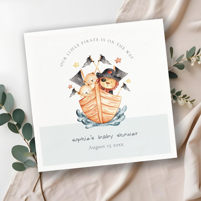 Cute Nautical Pirate Ship Lion Cub Baby Shower Napkin (Creator Uploaded)