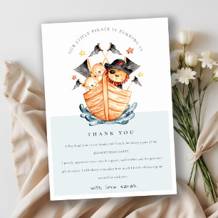 Cute Nautical Pirate Ship Lion Cub Kids Birthday Thank You Card