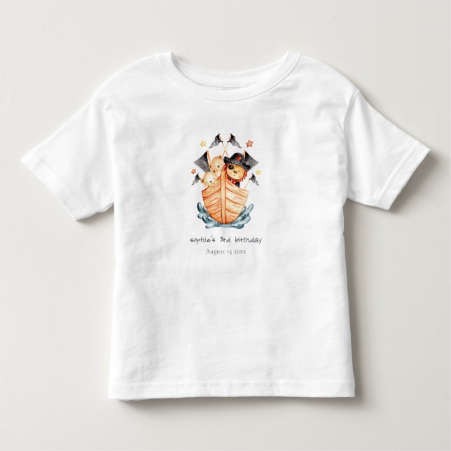 Cute Nautical Pirate Ship Lion Cub Kids Birthday Toddler T-Shirt (Front)
