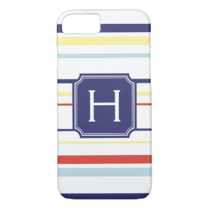Cute nautical preppy stripes pattern monogram Case-Mate iPhone case