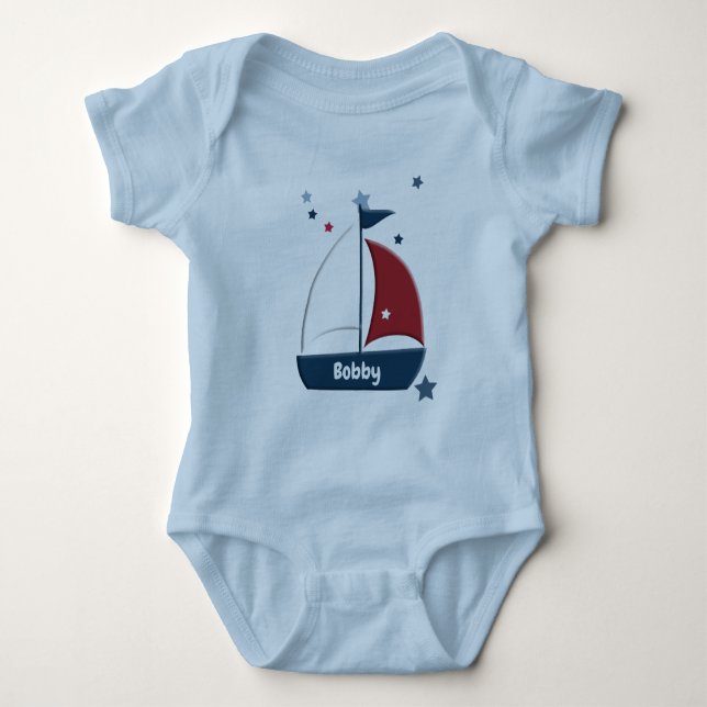 Cute Nautical Sailboat Custom Baby Bodysuit (Front)