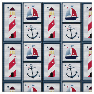 Cute Nautical Sailboat Lighthouse Anchor Fabric