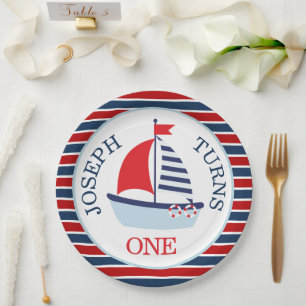 Cute Nautical Sailboat Theme Paper Plate