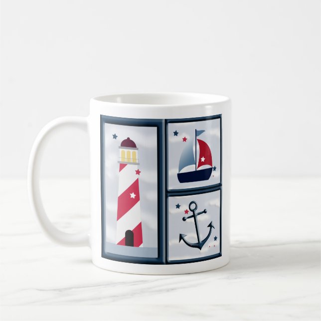 Cute Nautical Sailing Design 11oz Coffee Mug (Left)