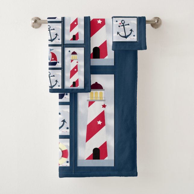 Cute Nautical Sailing Design Bath Towel Set (Insitu)
