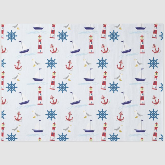 Cute Nautical Sailing Pattern Decoupage Tissue Paper (Front)