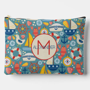 Cute Nautical Sea Life Monogram Accessory Pouch
