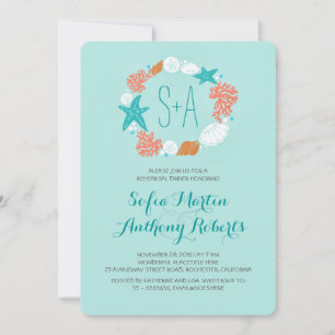 Cute nautical sea wreath rehearsal dinner invites