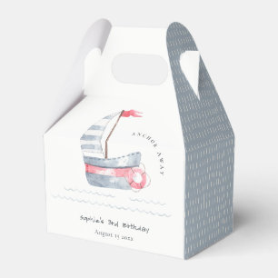 Cute Nautical Soft Red Blue Sailboat Kids Birthday Favour Box