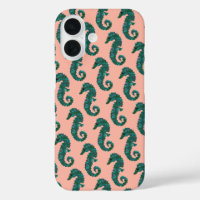 Cute Nautical Teal and Coral Seahorse Pattern
