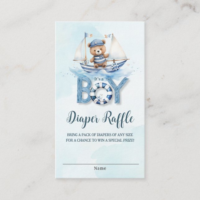 Cute Nautical Teddy Bear Boat Baby Diaper Raffle  Enclosure Card (Front)