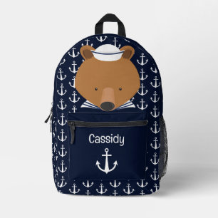 Cute Nautical Teddy Bear Kids Name Printed Backpack