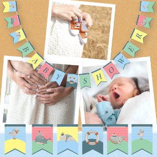 Cute Nautical Water Animals Watercolor Baby Shower Bunting