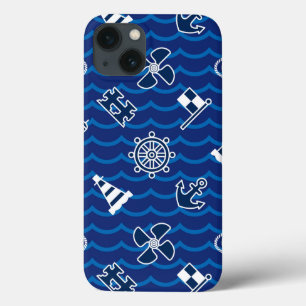 Cute Nautical Waves Pattern iPhone 13 Case