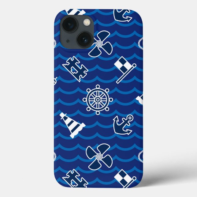 Cute Nautical Waves Pattern Case-Mate iPhone Case (Back)