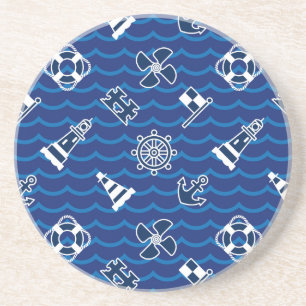 Cute Nautical Waves Pattern Coaster