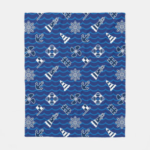 Cute Nautical Waves Pattern Fleece Blanket