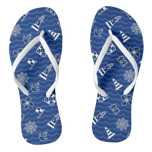 Cute Nautical Waves Pattern Jandals (Footbed)