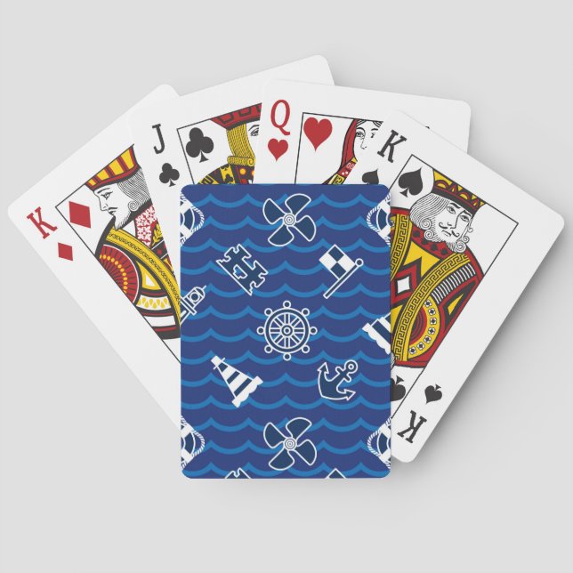 Cute Nautical Waves Pattern Playing Cards (Back)