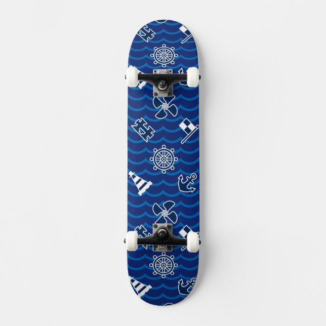 Cute Nautical Waves Pattern Skateboard (Front)