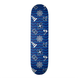 Cute Nautical Waves Pattern Skateboard
