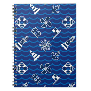Cute Nautical Waves Pattern Spiral Notebook
