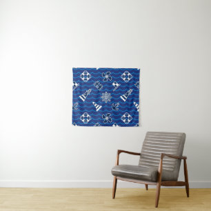Cute Nautical Waves Pattern Tapestry