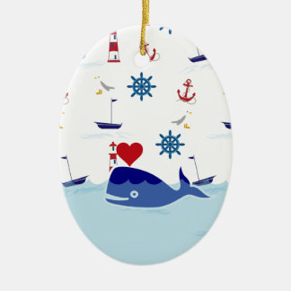 Cute Nautical Whale Ceramic Tree Decoration