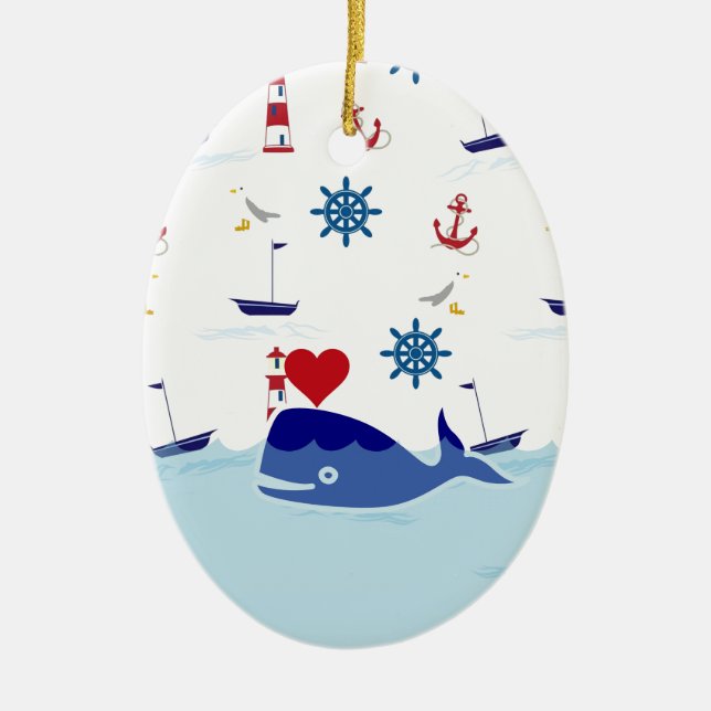Cute Nautical Whale Ceramic Tree Decoration (Front)