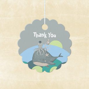 Cute Nautical Whale Squid Blue Baby Shower Favour Tags