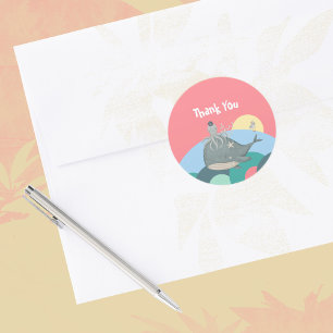 Cute Nautical Whale Squid Pink Baby Shower Classic Round Sticker