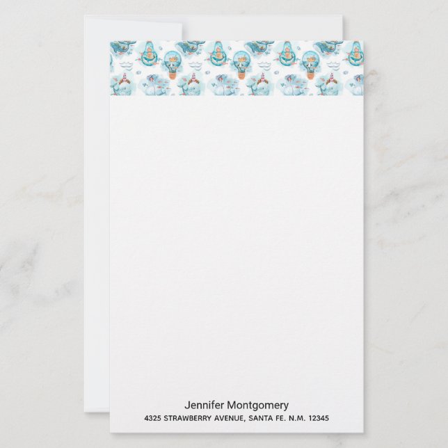 Cute Nautical Whales Watercolor Pattern (Front)