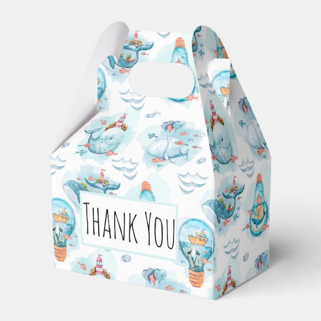  Cute Nautical Whales Watercolor Pattern Favour Box (Front Side)