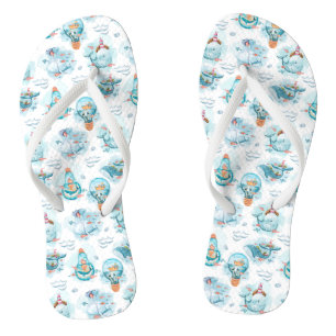 Cute Nautical Whales Watercolor Pattern Jandals
