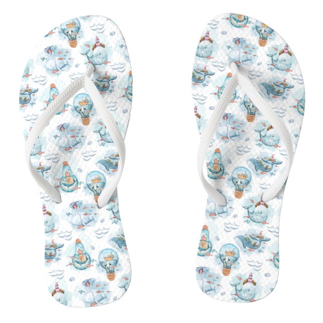  Cute Nautical Whales Watercolor Pattern Jandals (Footbed)