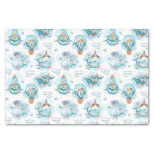 Cute Nautical Whales Watercolor Pattern Tissue Paper