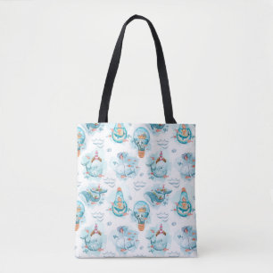 Cute Nautical Whales Watercolor Pattern Tote Bag