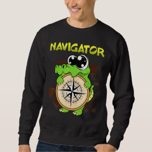 Cute Navigator Pun Alligator Holding Compass Sweatshirt