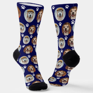 Cute Navy Blue 2 Pet 2 Photo Paw Print   Socks