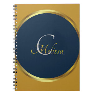 Cute Navy Blue and Gold Monogram Name  Notebook