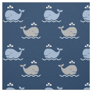 Cute Navy Blue and Grey Nautical Whales Pattern Fabric