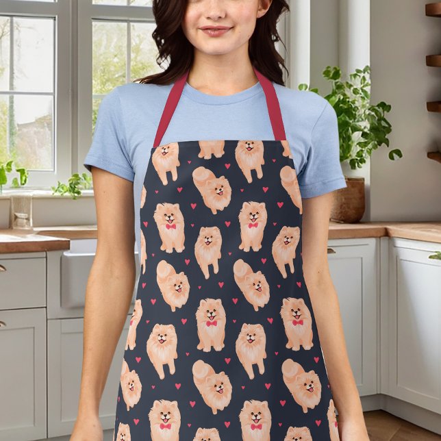 Cute Navy Blue And Red Pomeranian Pet Apron (Creator Uploaded)