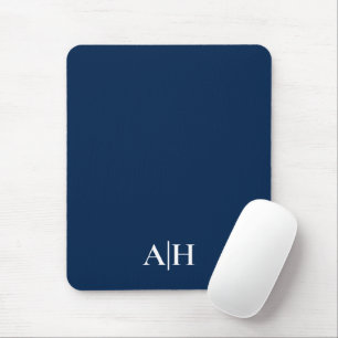 Cute Navy Blue and White , Modern Monogram Mouse Pad