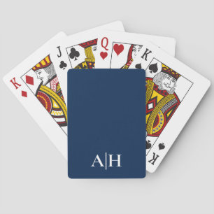 Cute Navy Blue and White , Modern Monogram Playing Cards