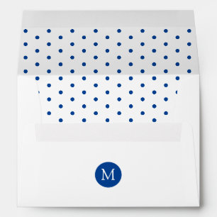 Cute Navy Blue and White Polka Dot Monogram Envelope