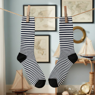 Cute Navy Blue and White Striped Socks
