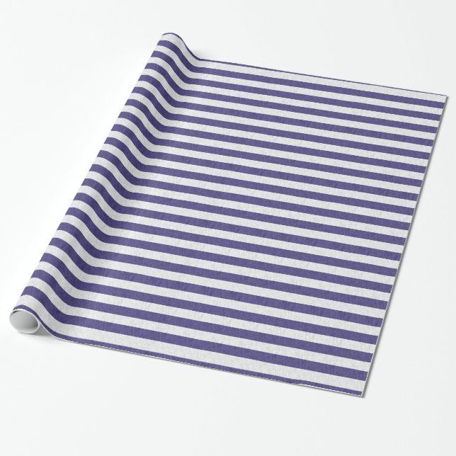 Cute Navy Blue and White Stripes Wrapping Paper (Unrolled)