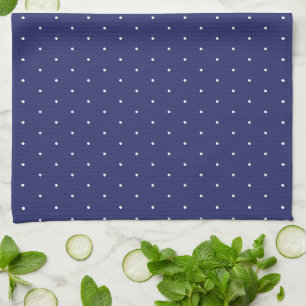 Cute navy blue and white tiny polka dots pattern tea towel