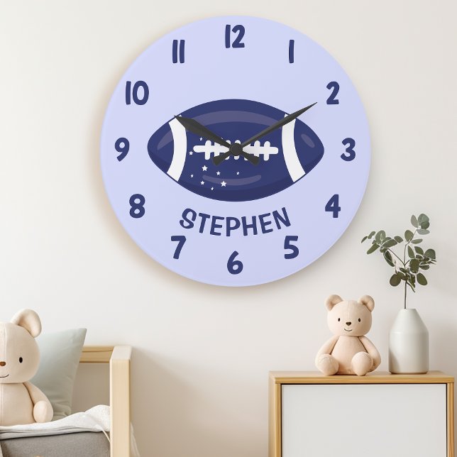 Cute Navy Blue Boys Football Bedroom Wall Large Clock (Creator Uploaded)