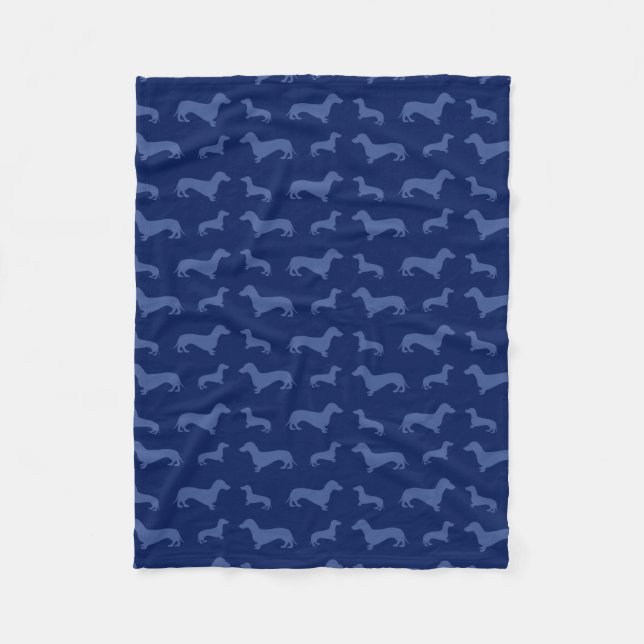 Cute navy blue dachshund pattern fleece blanket (Front)
